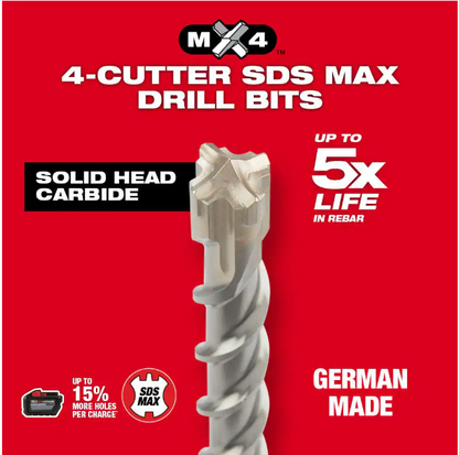 Milwaukee 1-3/8 in. x 23 in. 4-Cutter SDS-MAX Carbide Drill Bit