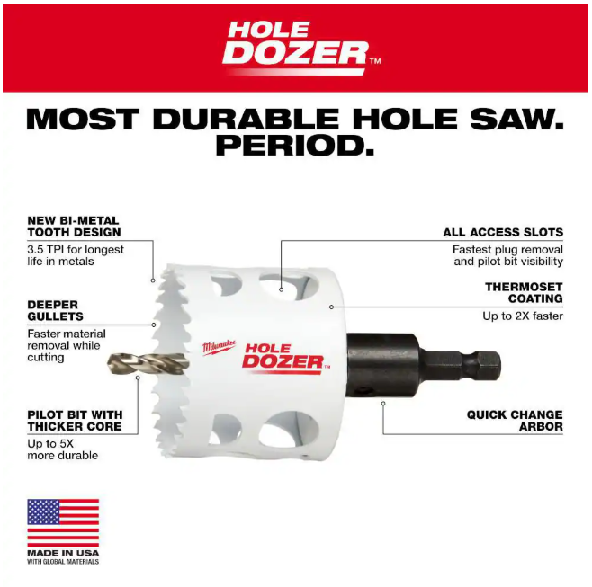 Milwaukee 6 in. Hole Dozer Bi-Metal Hole Saw with 3/8 in. Arbor and Pilot Bit