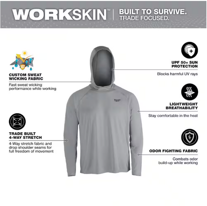 Milwaukee Men's WORKSKIN Gray 2X-Large Hooded Sun Shirt
