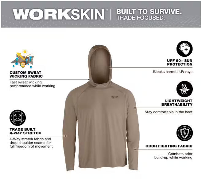 Milwaukee Men's WORKSKIN Sandstone Large Hooded Sun Shirt