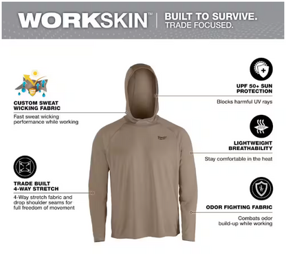 Milwaukee Men's WORKSKIN Sandstone Large Hooded Sun Shirt