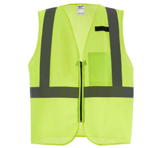 Milwaukee Large/X-Large Yellow Class 2 High Visibility Mesh Safety Vest with 1 Pocket