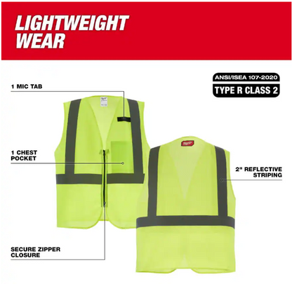 Milwaukee Large/X-Large Yellow Class 2 High Visibility Mesh Safety Vest with 1 Pocket