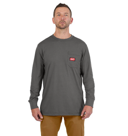Milwaukee Men's X-Large Gray GRIDIRON Cotton/Polyester Long-Sleeve Pocket T-Shirt