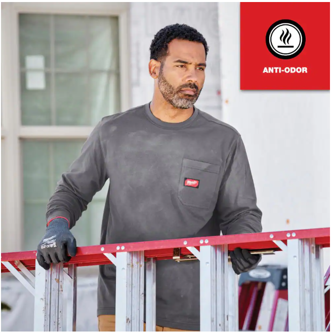 Milwaukee Men's X-Large Gray GRIDIRON Cotton/Polyester Long-Sleeve Pocket T-Shirt