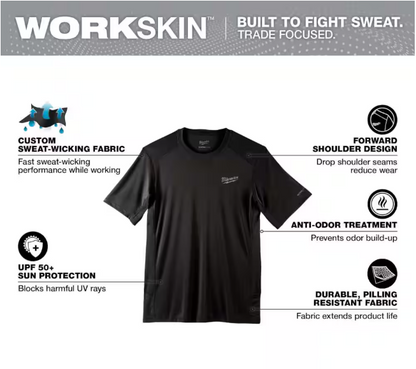 Milwaukee Men's WORKSKIN 2X-Large Black Lightweight Performance Short-Sleeve T-Shirt