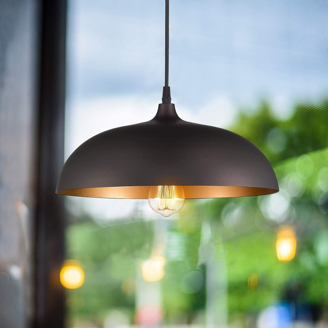 JAZAVA 1-Light Oil Rubbed Bronze Pendant Light with Metal Dome Shade