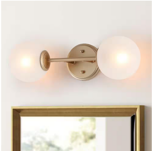 Uolfin Gold Wall Sconce Light  2-Light Modern Farmhouse Globe Bathroom Vanity Light Fixture with Frosted Glass Shades