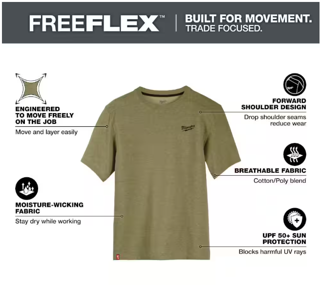 Milwaukee Men's X-Large Green Cotton/Polyester Short-Sleeve Hybrid Work T-Shirt