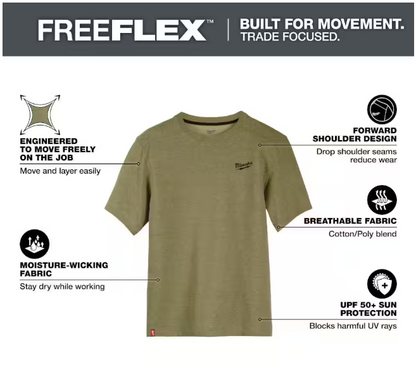 Milwaukee Men's X-Large Green Cotton/Polyester Short-Sleeve Hybrid Work T-Shirt