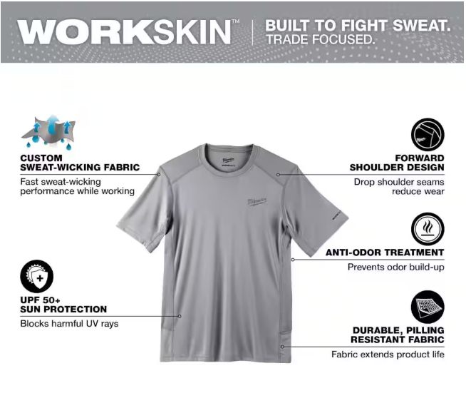 Milwaukee Gen II Men's Work Skin Large Gray Light Weight Performance Short-Sleeve T-Shirt