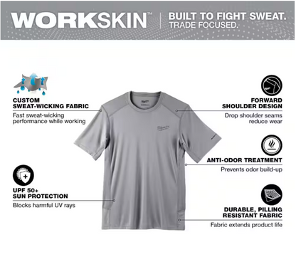 Milwaukee Gen II Men's Work Skin Large Gray Light Weight Performance Short-Sleeve T-Shirt