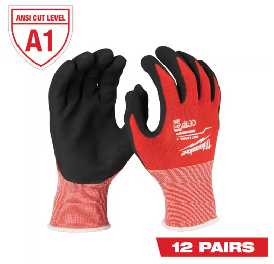 Milwaukee X-Large Red Nitrile Level 1 Cut Resistant Dipped Work Gloves (12-Pack)