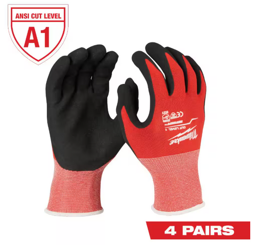 Milwaukee Large Red Nitrile Level 1 Cut Resistant Dipped Work Gloves (4-Pack)