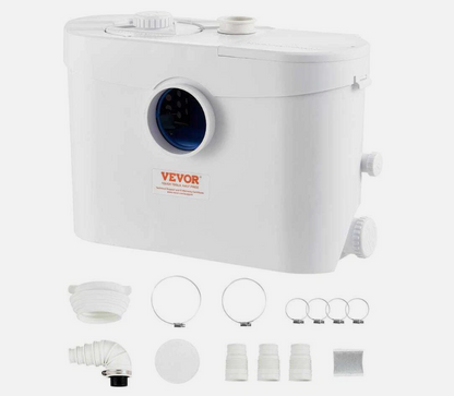 VEVOR Macerator Pump 1HP 700W 9600 L/H Flow 32.8 FT. Sewerage Sump Pump with 3 Inlets for Waste Water Disposal Upflush Machine
