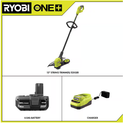 RYOBI ONE+ 18V 13 in. Cordless Battery String Trimmer/Edger with 4.0 Ah Battery and Charger