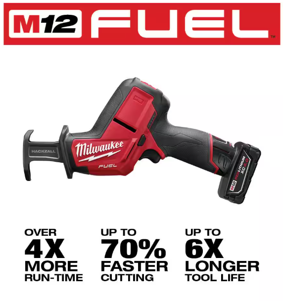 Milwaukee M12 FUEL 12V Lithium-Ion Brushless Cordless HACKZALL Reciprocating Saw Kit w/ One 4.0Ah Batteries Charger & Tool Bag