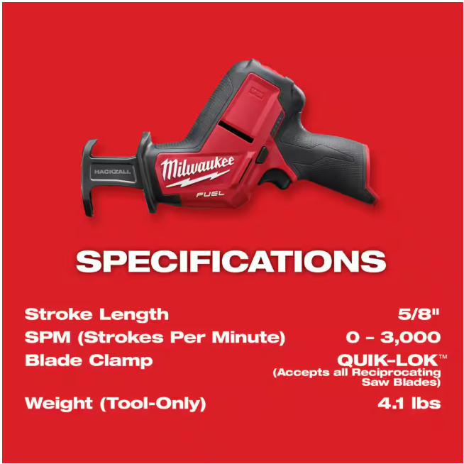 Milwaukee M12 FUEL 12V Lithium-Ion Brushless Cordless HACKZALL Reciprocating Saw Kit w/ One 4.0Ah Batteries Charger & Tool Bag