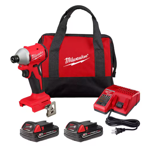 Milwaukee M18 18V Lithium-Ion Brushless Cordless 1/4 in. Impact Driver Kit with Two 2.0 Ah Batteries and Charger