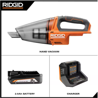RIDGID 18V Cordless Hand Vacuum Kit with 2.0 Ah Battery and Charger