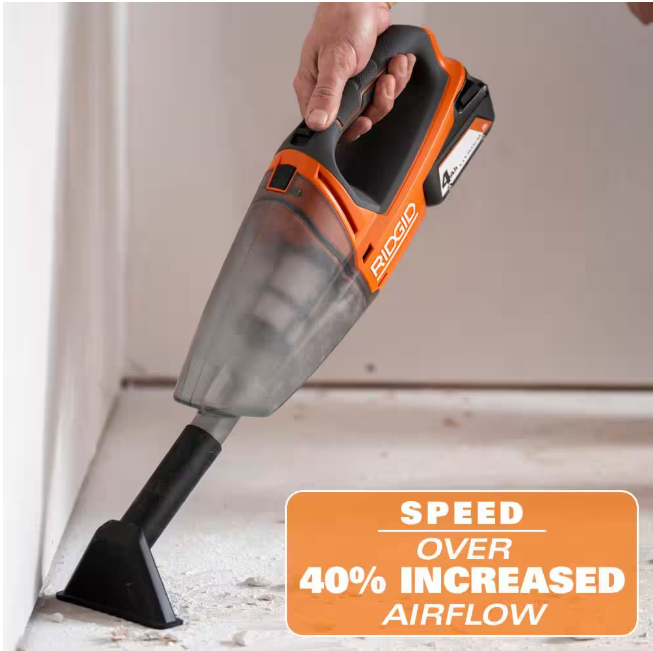 RIDGID 18V Cordless Hand Vacuum Kit with 2.0 Ah Battery and Charger
