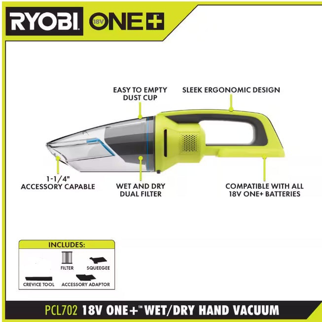 RYOBI ONE+ 18V Cordless Wet/Dry Hand Vacuum (Tool Only)