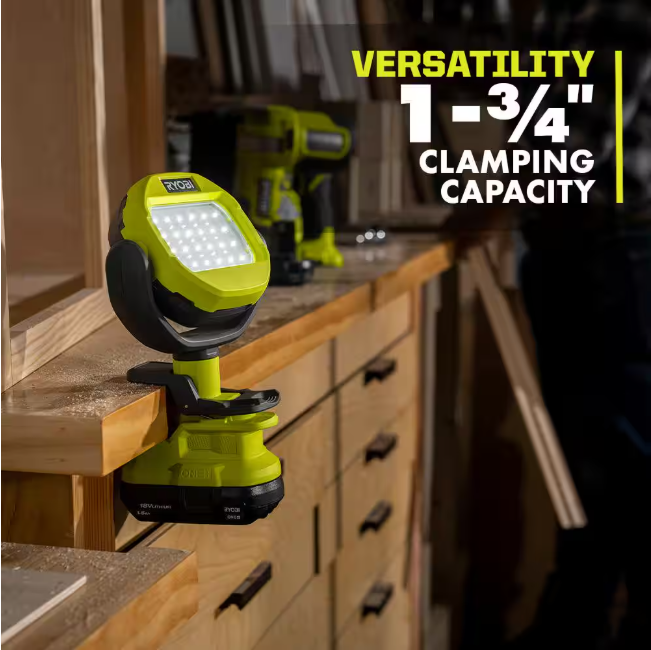 RYOBI ONE+ 18V Cordless LED Clamp Light Kit with 1.5 Ah Battery and Charger