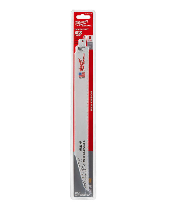 Milwaukee 12 in. 7/11 Teeth per in. Wrecker Demolition Multi-Material Cutting Sawzall Reciprocating Saw Blades (5 Pack)