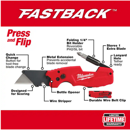 Milwaukee FASTBACK 6-in-1 Folding Utility Knives with General Purpose Blade