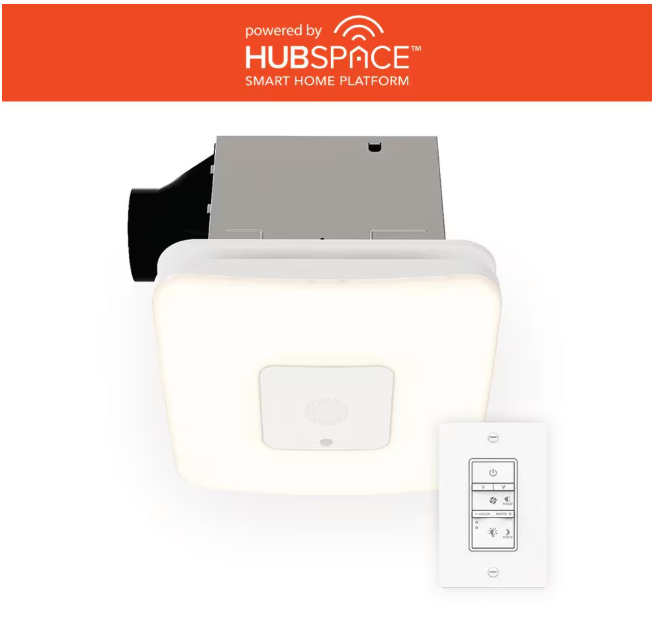 Commercial Electric 80 /110 CFM Ceiling Mount Room Side Installation Smart Bathroom Exhaust Fan and Bluetooth Speaker Powered by Hubspace