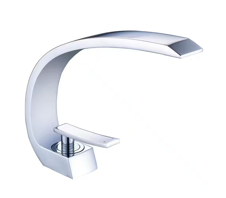 Single Hole Single-Handle Bathroom Faucet with Unique Design Curved in Chrome