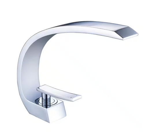 Single Hole Single-Handle Bathroom Faucet with Unique Design Curved in Chrome
