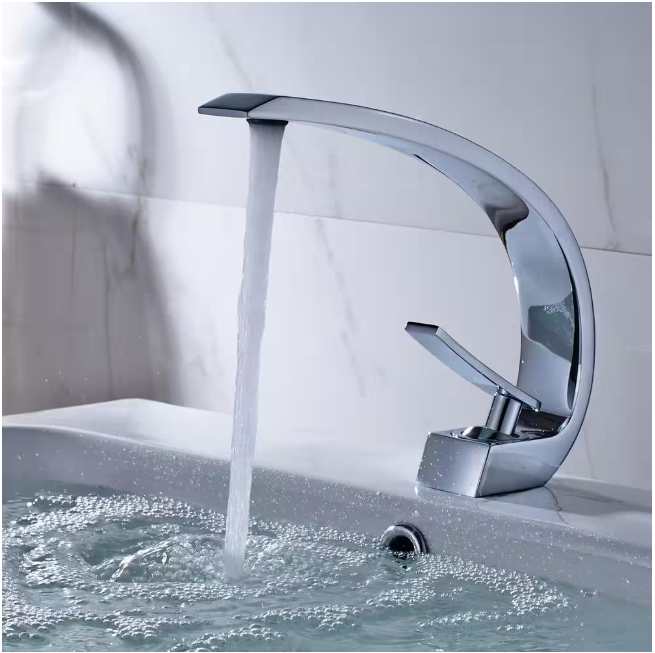Single Hole Single-Handle Bathroom Faucet with Unique Design Curved in Chrome