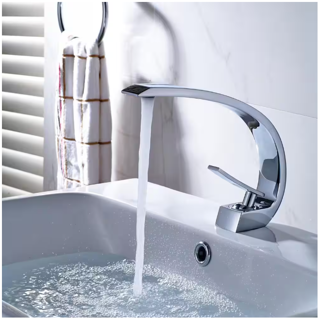 Single Hole Single-Handle Bathroom Faucet with Unique Design Curved in Chrome