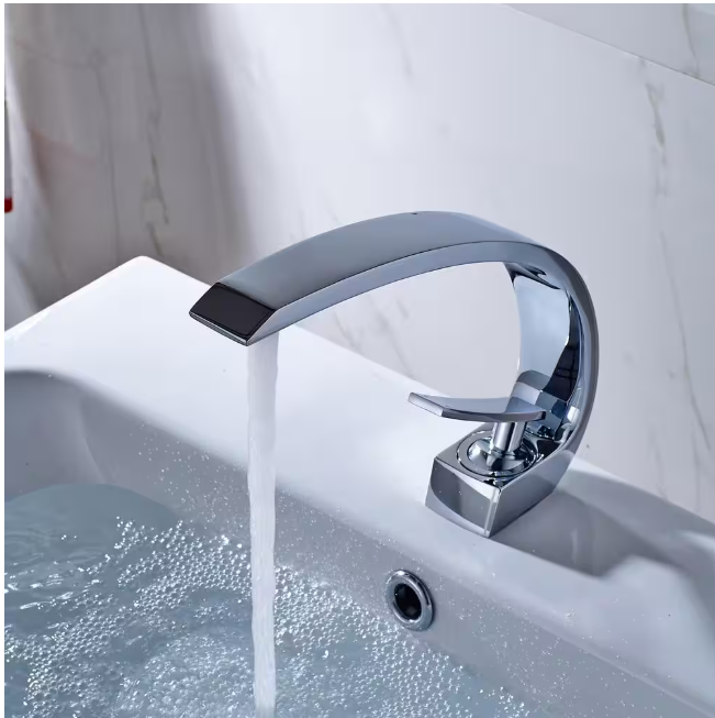 Single Hole Single-Handle Bathroom Faucet with Unique Design Curved in Chrome