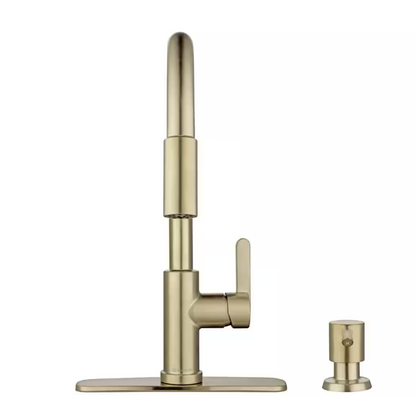 Glacier Bay Paulina Single Handle Pull Down Sprayer Kitchen Faucet with TurboSpray, FastMount and Soap Dispenser in Matte Gold
