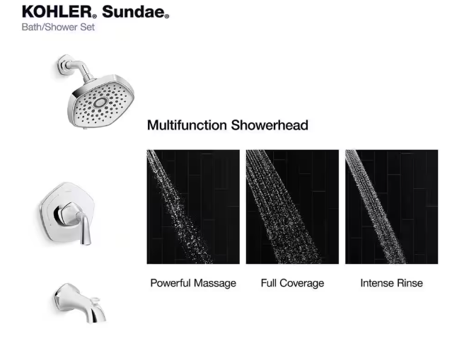 KOHLER Sundae Single-Handle 3-Spray Tub and Shower Faucet 1.75 GPM in Polished Chrome (Valve Included)