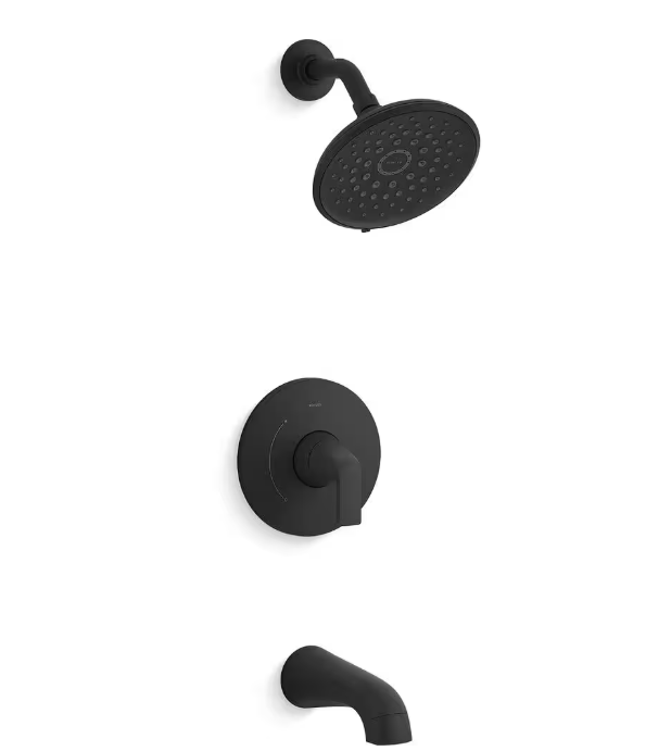 KOHLER Cursiva Single-Handle 3-Spray Tub and Shower Faucet 1.75 GPM in Matte Black (Valve Included)