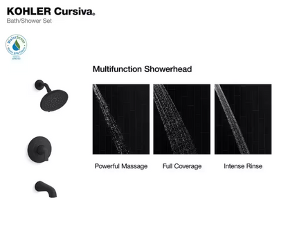 KOHLER Cursiva Single-Handle 3-Spray Tub and Shower Faucet 1.75 GPM in Matte Black (Valve Included)
