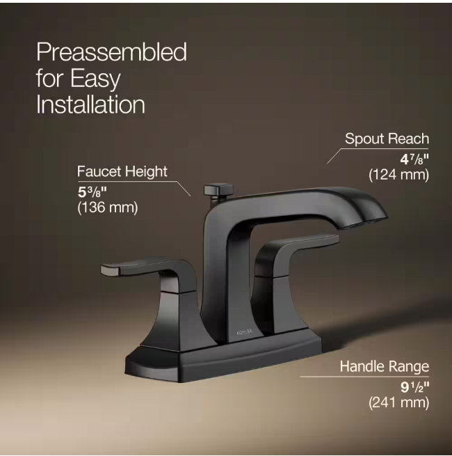 KOHLER Rubicon 4 in. Centerset 2-Handle Bathroom Faucet in Matte Black