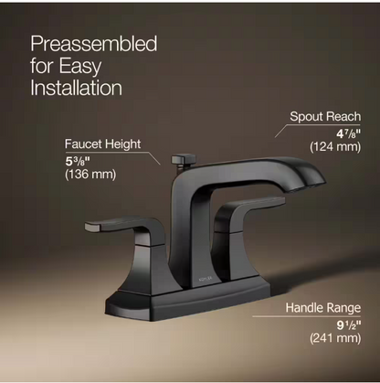 KOHLER Rubicon 4 in. Centerset 2-Handle Bathroom Faucet in Matte Black