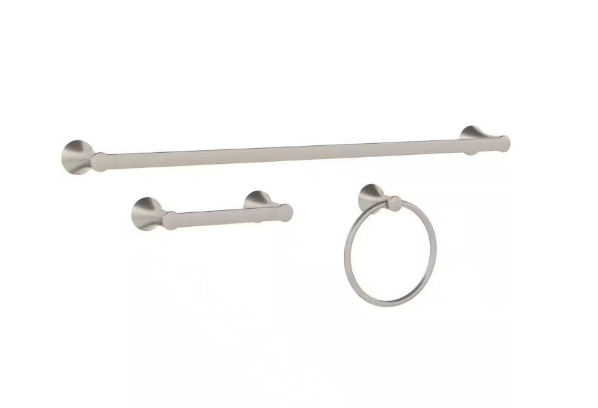 Delta Greydon 3-Piece Bath Hardware Set w/18 in . Towel Bar w/6 in. extender, Toilet Paper Holder, Towel Ring, Brushed Nickel