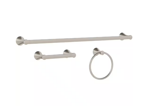 Delta Greydon 3-Piece Bath Hardware Set w/18 in . Towel Bar w/6 in. extender, Toilet Paper Holder, Towel Ring, Brushed Nickel