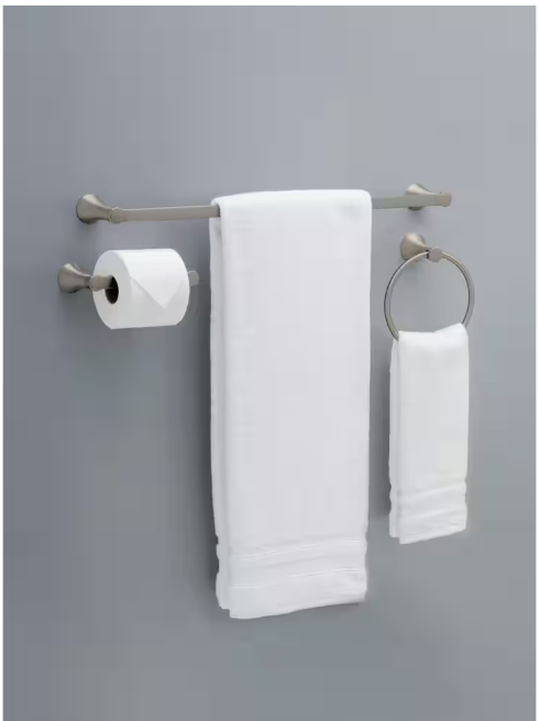 Delta Greydon 3-Piece Bath Hardware Set w/18 in . Towel Bar w/6 in. extender, Toilet Paper Holder, Towel Ring, Brushed Nickel