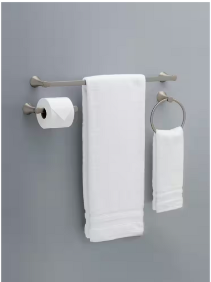 Delta Greydon 3-Piece Bath Hardware Set w/18 in . Towel Bar w/6 in. extender, Toilet Paper Holder, Towel Ring, Brushed Nickel