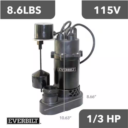 Everbilt 1/3 HP Aluminum Submersible Sump Pump Vertical Switch