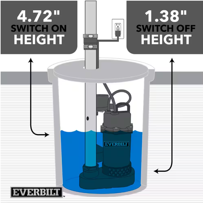 Everbilt 1/3 HP Aluminum Submersible Sump Pump Vertical Switch