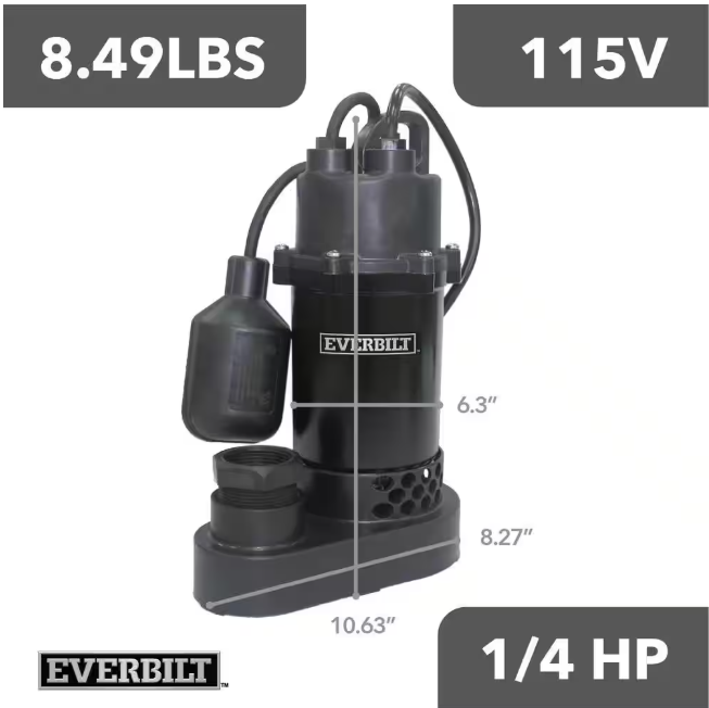 Everbilt 1/4 HP Aluminum Submersible Sump Pump Tether Switch
