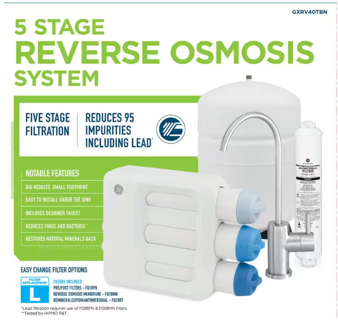 GE Under Sink 5 Stage Premium Reverse Osmosis Water Filtration System