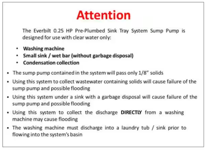 Everbilt 1/4 HP Pre-Plumbed Sink Tray System Sump Pump